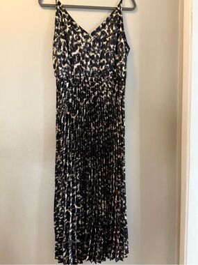 Joie Animal Print Satin Pleated Midi Dress for Wedding Guest or Special Occasion